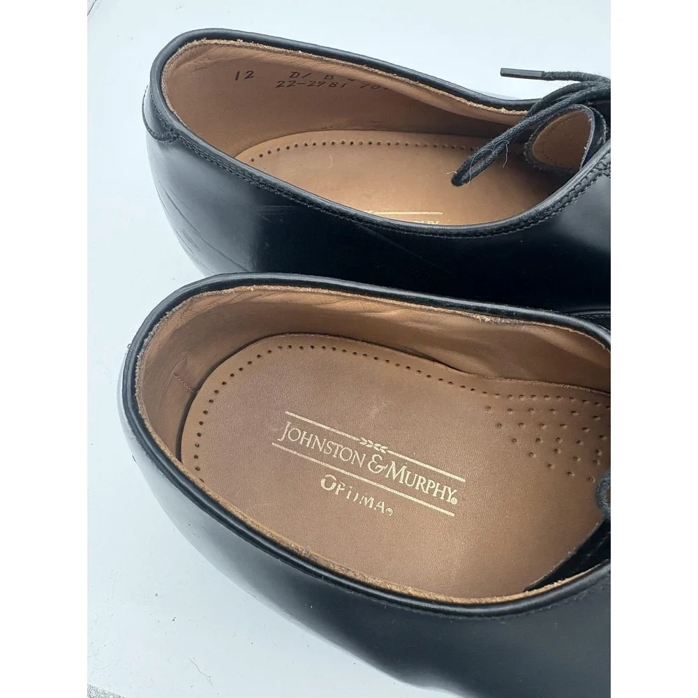 Johnston & Murphy Shoes Mens Size 12 Black Optima Leather Cap Toe Oxford Dress‎